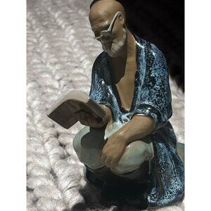 Vintage Chinese Shiwan Mudman Figurines Reading a Book 1900's Décor